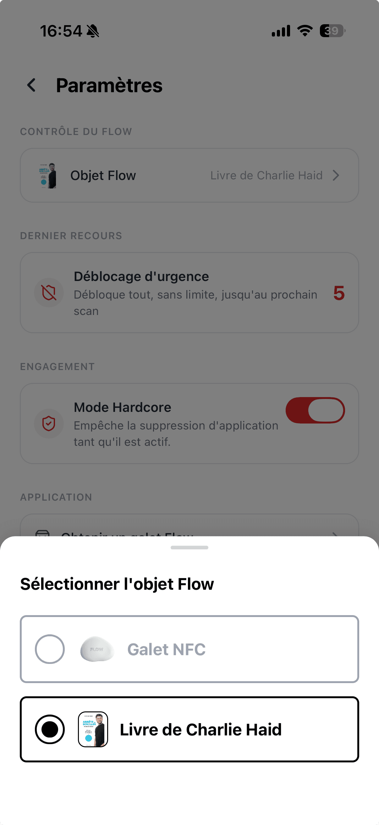 Flow settings with the Flow object picker showing “Charlie Haid's book”